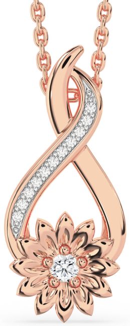Diamond Rose Gold Silver Infinity Sunflower Necklace