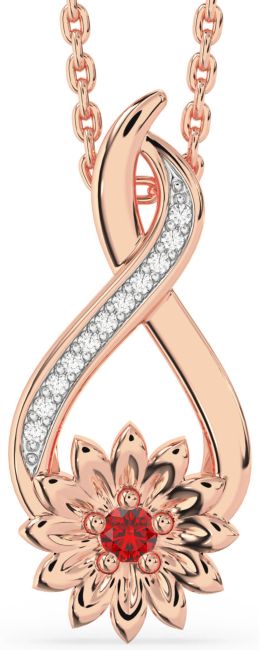 Diamond Ruby Rose Gold Infinity Sunflower Necklace
