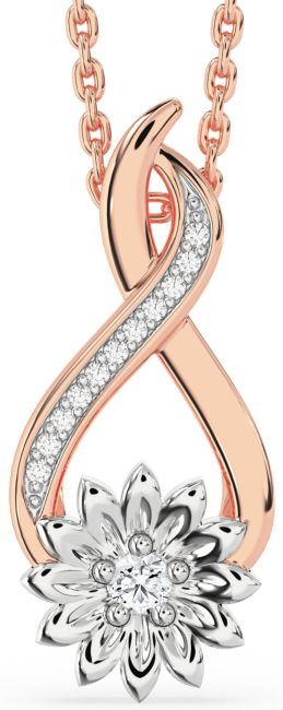 Diamond Rose Gold Silver Infinity Sunflower Necklace