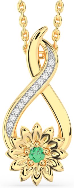 Diamond Emerald Gold Silver Infinity Sunflower Necklace