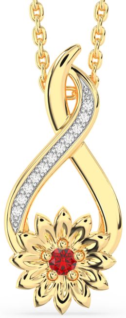 Diamond Ruby Gold Infinity Sunflower Necklace