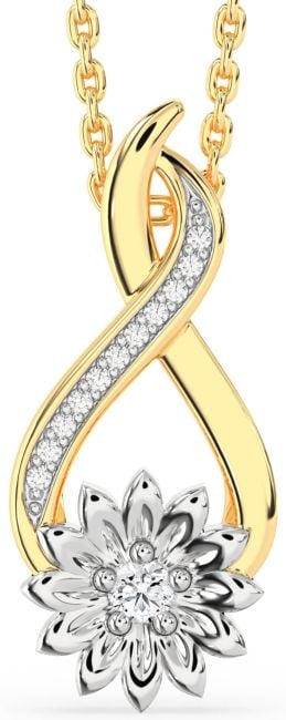 Diamond Platinum & Yellow Gold Infinity Sunflower Necklace