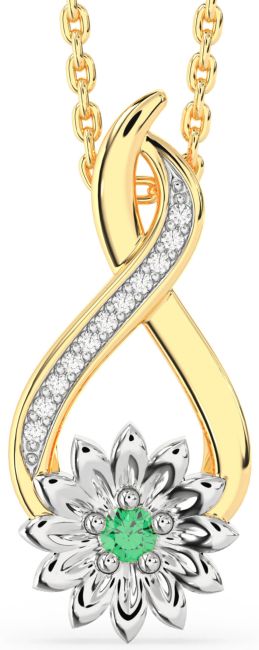 Diamond Emerald Gold Silver Infinity Sunflower Necklace