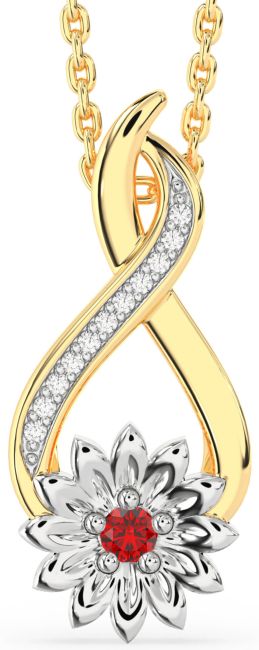 Diamond Ruby Gold Silver Infinity Sunflower Necklace