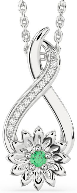 Diamond Emerald Silver Infinity Sunflower Necklace