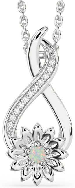 Diamond Opal Silver Infinity Sunflower Necklace