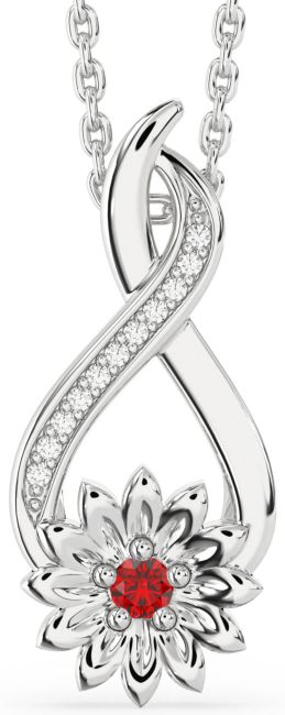 Diamond Ruby Silver Infinity Sunflower Necklace