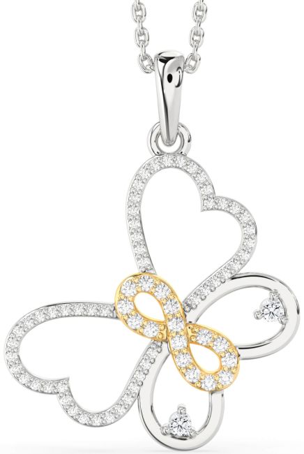 Large Diamond Silver & 10K gold Butterfly Infinity Necklace
