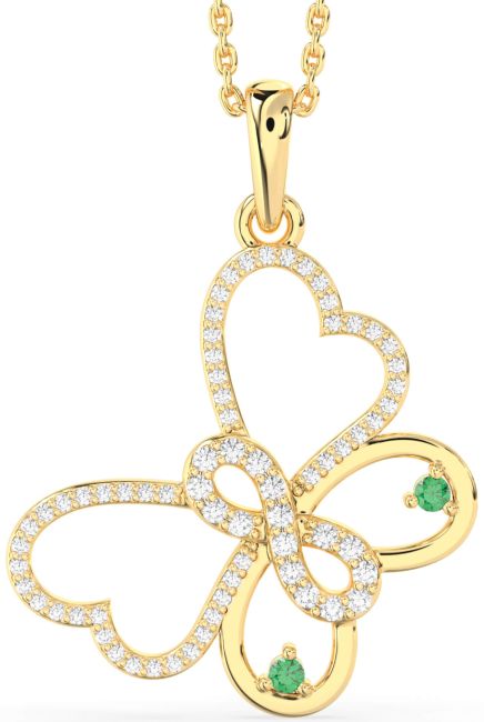Large Diamond Emerald Gold Silver Butterfly Infinity Necklace