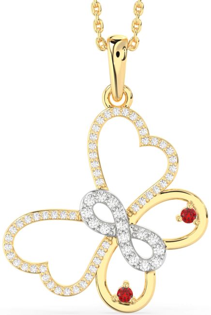 Large Diamond Ruby Gold Silver Butterfly Infinity Necklace