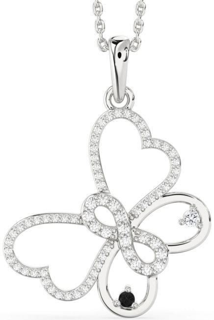 Large Diamond Silver Butterfly Infinity Necklace