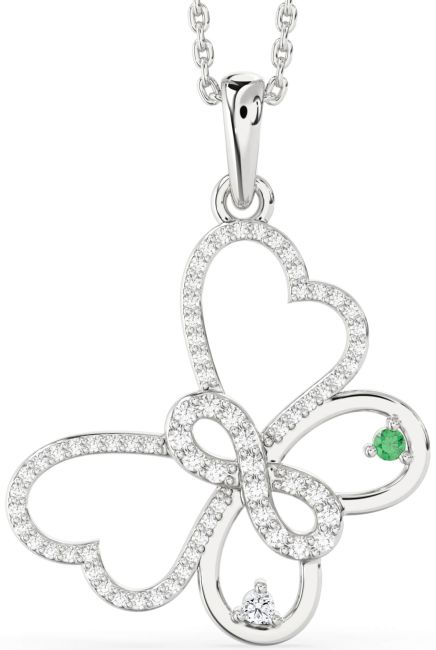 Large Diamond Silver Butterfly Infinity Necklace