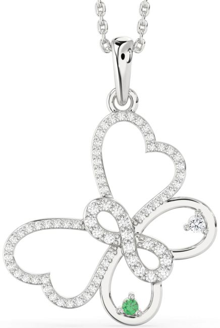 Large Diamond Silver Butterfly Infinity Necklace
