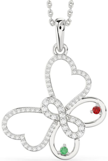 Large Diamond Silver Butterfly Infinity Necklace