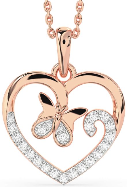 Diamond Rose Gold Heart Butterfly Necklace