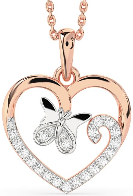 Diamond White Rose Gold Heart Butterfly Necklace