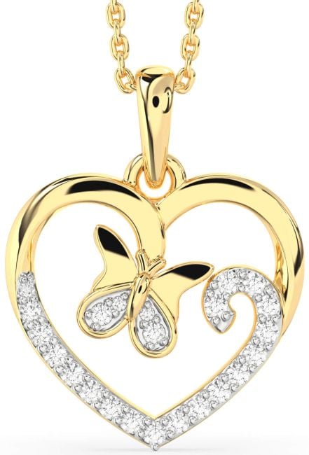 Diamond Gold Silver Heart Butterfly Necklace