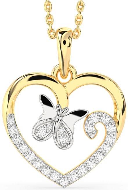 Diamond Gold Silver Heart Butterfly Necklace