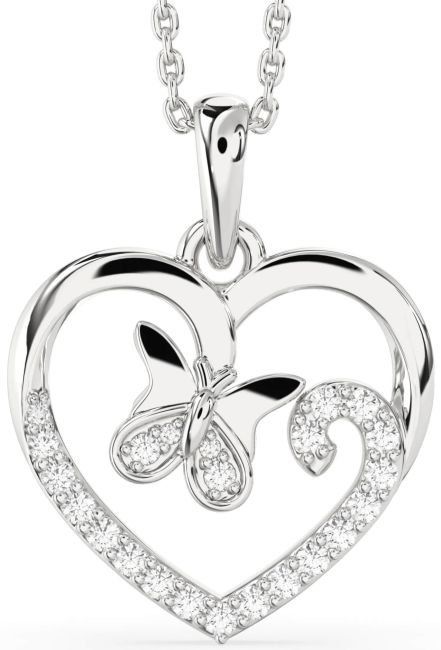 Diamond White Gold Heart Butterfly Necklace