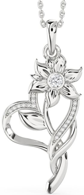 Large Diamond Silver Heart Flower Necklace