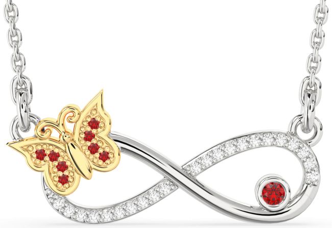 Large Diamond Ruby Gold Silver Infinity Butterfly Necklace