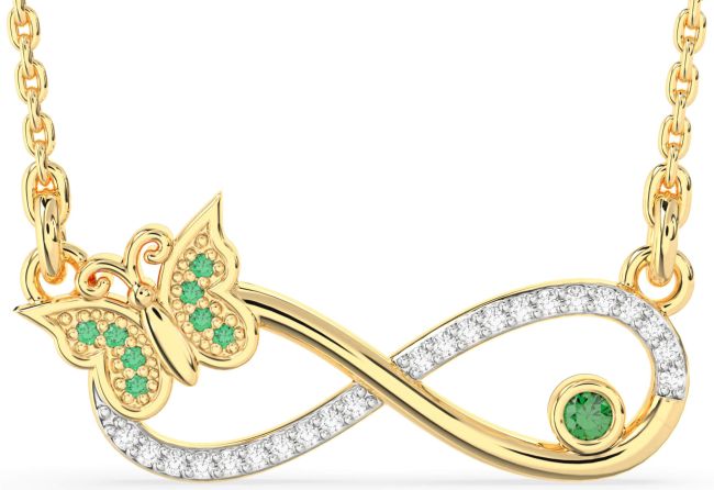 Large Diamond Emerald Gold Infinity Butterfly Necklace
