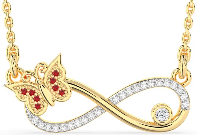 Large Diamond & Ruby Gold Silver Infinity Butterfly Necklace