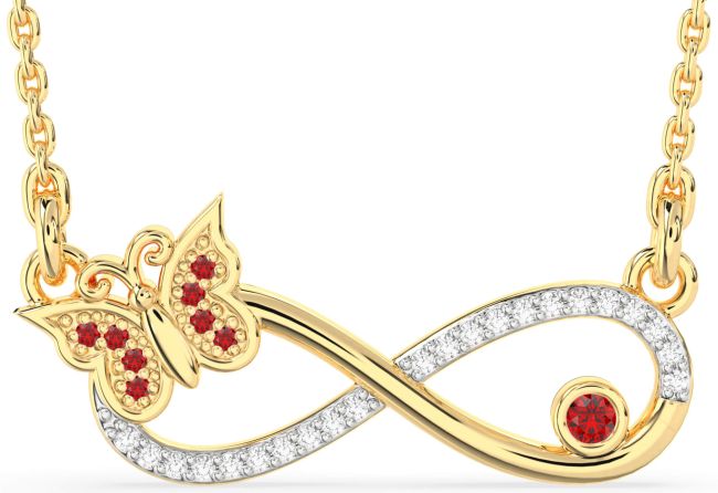 Large Diamond Ruby Gold Infinity Butterfly Necklace