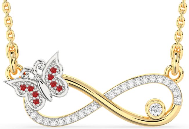 Large Diamond & Ruby Gold Silver Infinity Butterfly Necklace