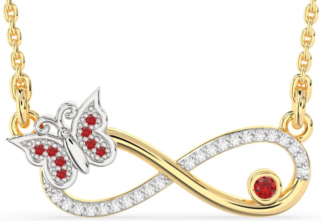 Large Diamond Ruby Gold Silver Infinity Butterfly Necklace