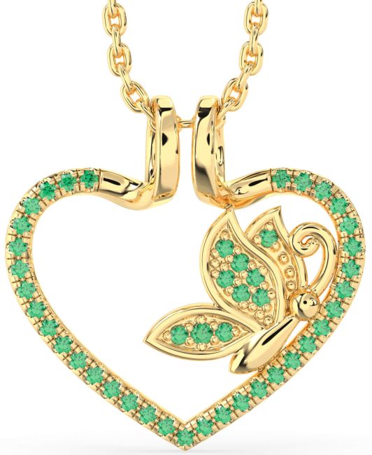 Emerald Gold Heart Butterfly Necklace