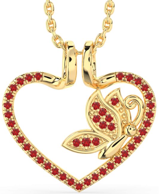 Ruby Gold Heart Butterfly Necklace