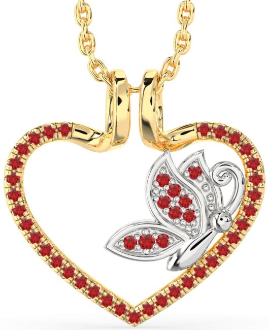 Ruby Gold Silver Heart Butterfly Necklace