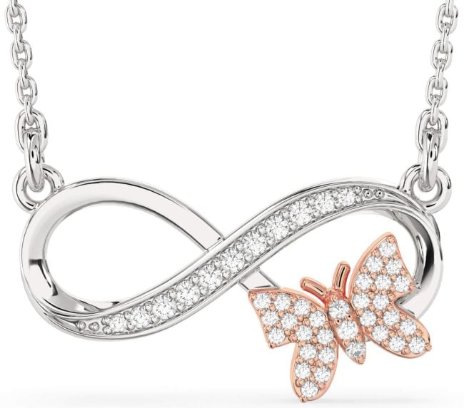Large Diamond Platinum & Rose Gold Infinity Butterfly Necklace