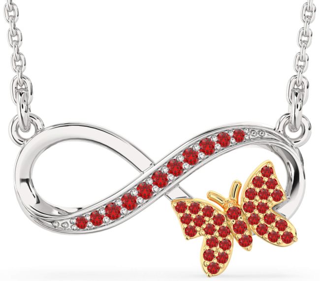 Large Ruby Gold Silver Infinity Butterfly Necklace