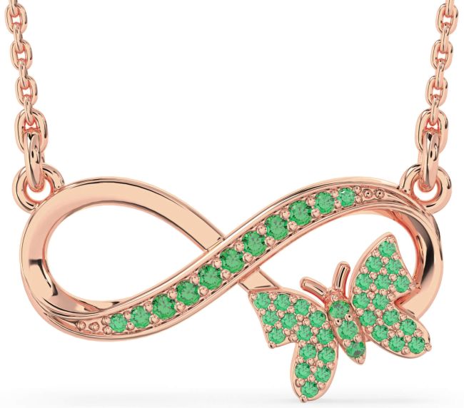 Large Emerald Rose Gold Infinity Butterfly Necklace