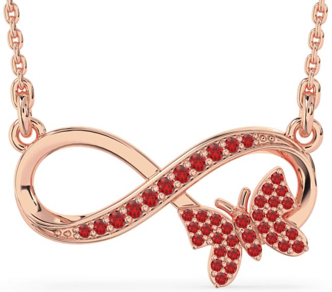 Large Ruby Rose Gold Infinity Butterfly Necklace
