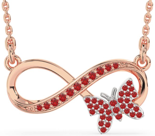 Large Ruby Rose Gold Silver Infinity Butterfly Necklace