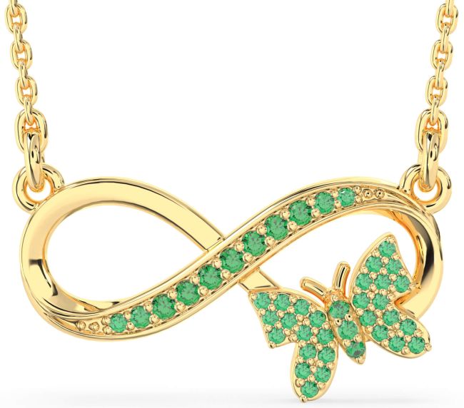 Large Emerald Gold Infinity Butterfly Necklace