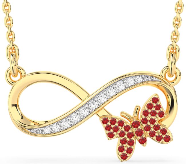Large Diamond & Ruby Gold Infinity Butterfly Necklace