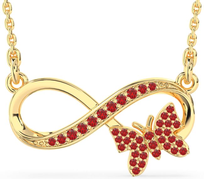 Large Ruby Gold Infinity Butterfly Necklace