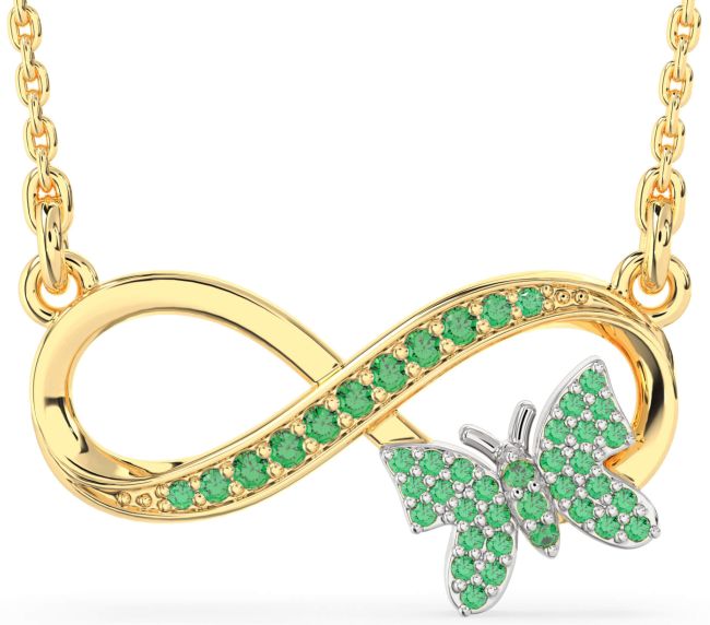 Large Emerald Gold Silver Infinity Butterfly Necklace