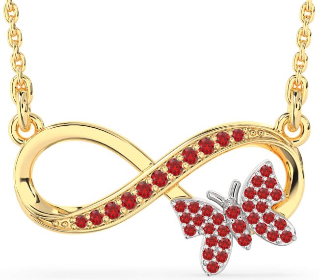 Large Ruby Gold Silver Infinity Butterfly Necklace