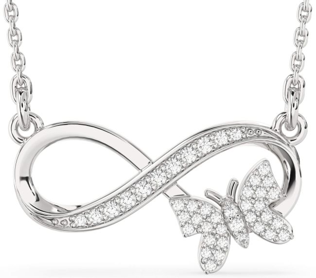Large Lab Diamond Silver Infinity Butterfly Necklace