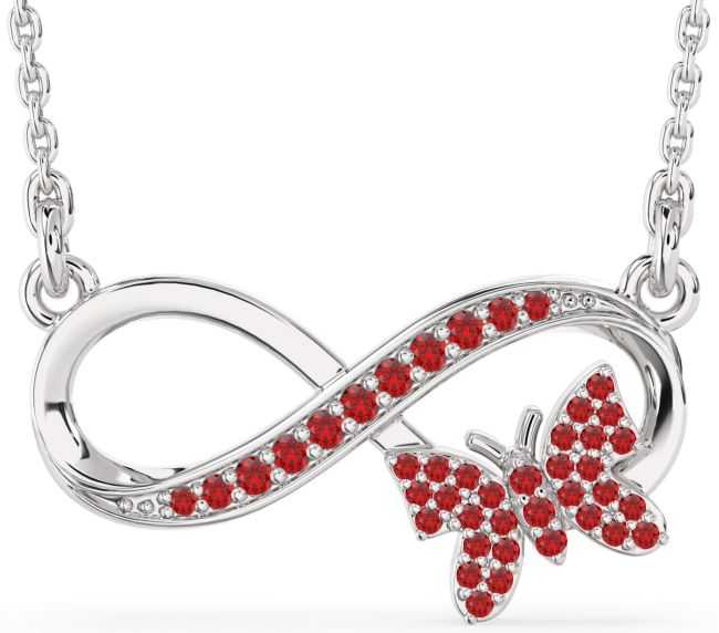 Large Ruby Silver Infinity Butterfly Necklace