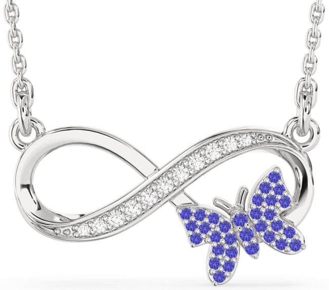 Large Diamond & Tanzanite White Gold Infinity Butterfly Necklace