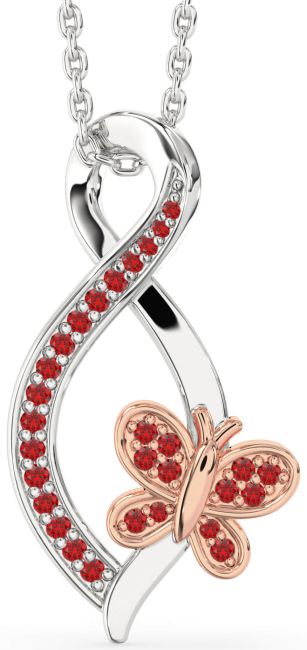 Ruby Rose Gold Silver Infinity Butterfly Necklace
