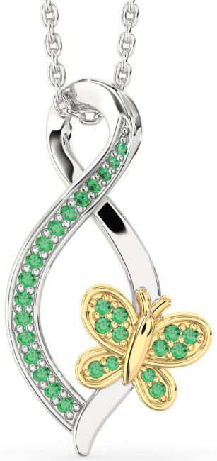 Emerald Gold Silver Infinity Butterfly Necklace