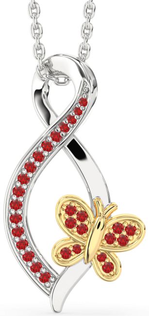Ruby Gold Silver Infinity Butterfly Necklace