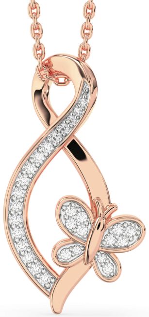 Diamond Rose Gold Silver Infinity Butterfly Necklace